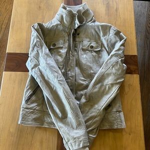 Cream zip up leather jacket